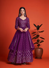 Smart Looking Partywear Gown in Purple Colour